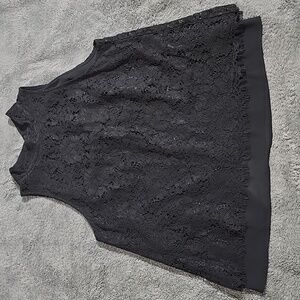 White House Black Market Black Lace Sleeveless Blouse Lined High Neck Size 12